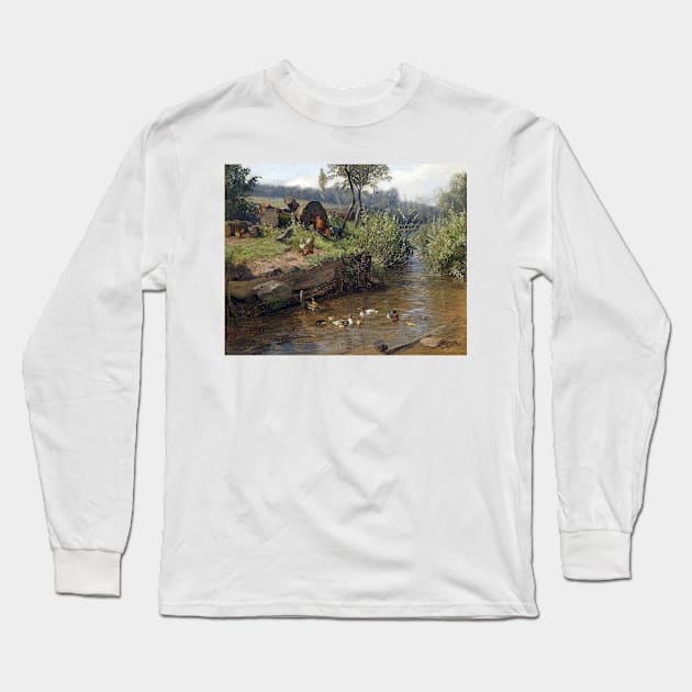 Carl Jutz Duck Family at the Weir Long Sleeve T-Shirt by pdpress